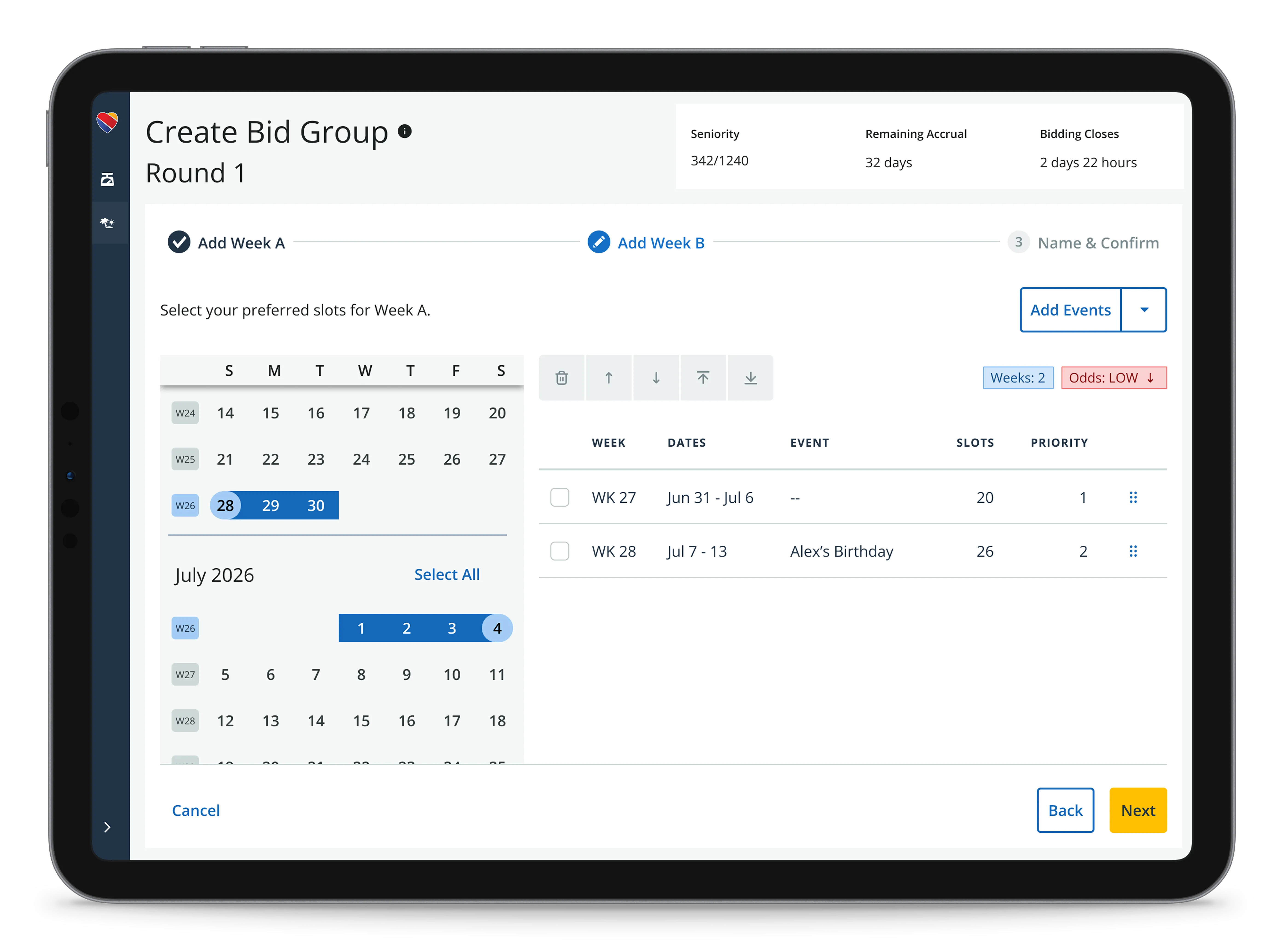 Bid Group Builder, Step 2 — light theme.